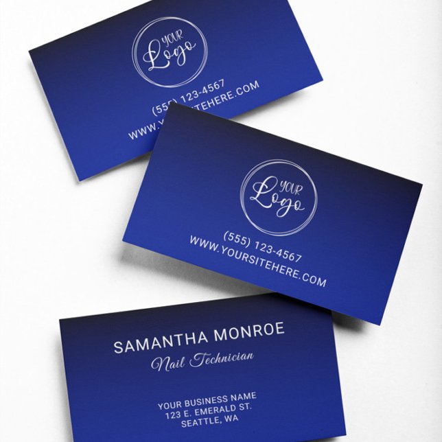 Carte De Visite Logo d'entreprise Noir Royal Blue Gradient (Business Logo Black Royal Blue Gradient Business Card)