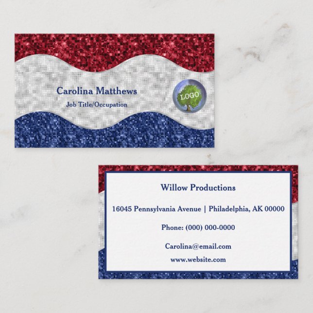 Carte De Visite Logo d'entreprise Patriotique Rouge Blanc Bleu (Devant / Derrière)