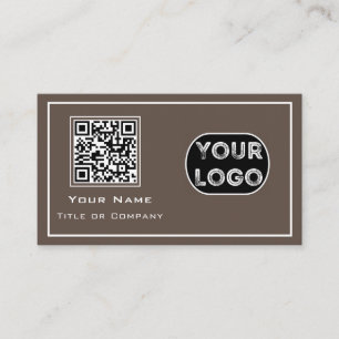 Carte De Visite Logo d'entreprise QR Code Minimaliste Brown