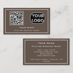 Carte De Visite Logo d'entreprise QR Code Minimaliste Brown
