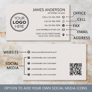 Carte De Visite Logo d'entreprise Télécopie Code QR Blanc cassé Pr