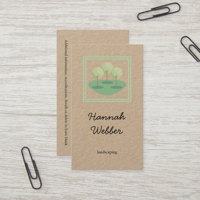 Carte De Visite Logo des arbres rustiques Landscaping papier kraft (Devant/Arrière en situation)