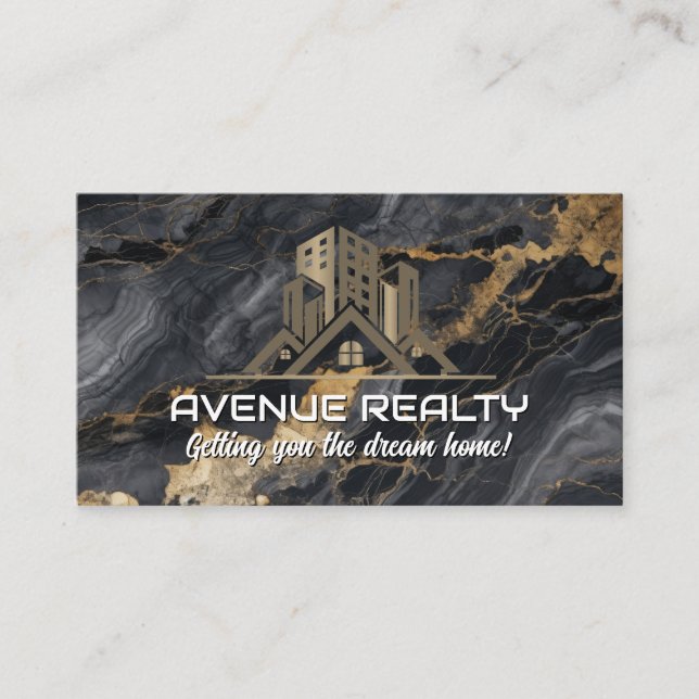 Carte De Visite Logo des biens immobiliers | Marbre Lux d'or noir (Devant)