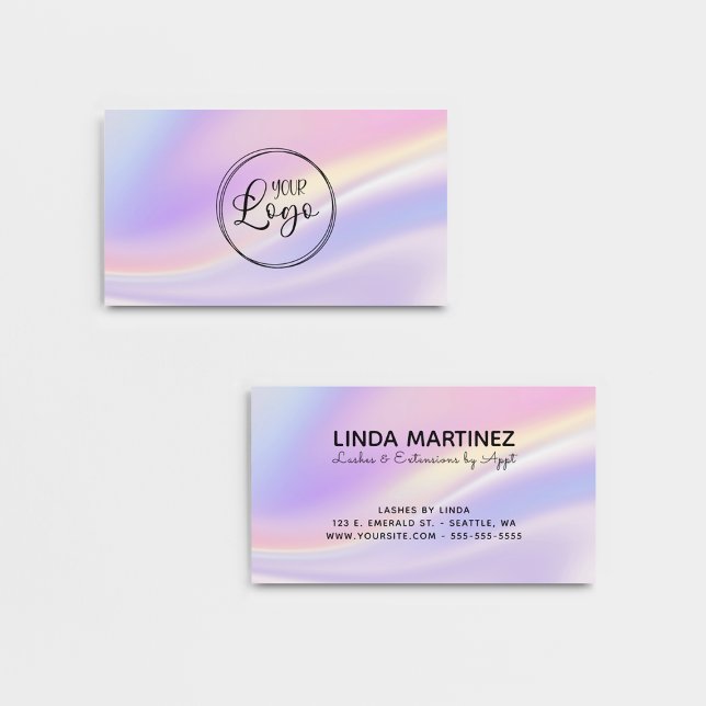 Carte De Visite Logo des couleurs pastel rose violet iridescente (Pastel Pink Purple Iridescent Colors Logo Business Card)