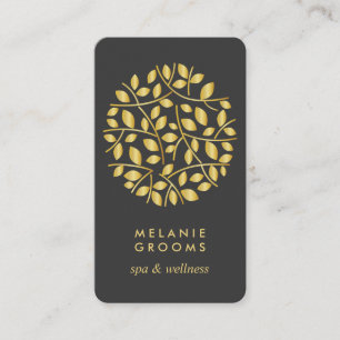Carte De Visite Logo des feuilles d'or yoga massage de bien-être 