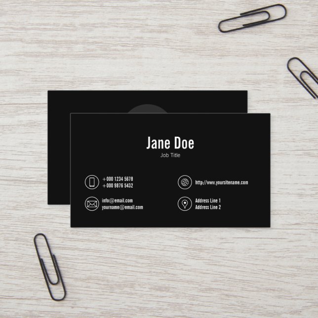 Carte De Visite Logo des icônes d'entreprise noires classiques (Devant/Arrière en situation)
