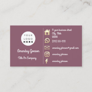 Carte De Visite Logo des médias sociaux Gold QR Code Adresse Rose