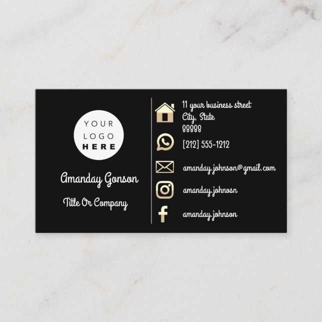 Carte De Visite Logo des médias sociaux Gold QR Code Insérer noir  (Devant)