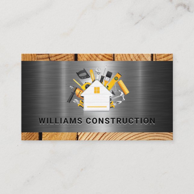 Carte De Visite Logo des outils de construction | Métal et bois (Devant)