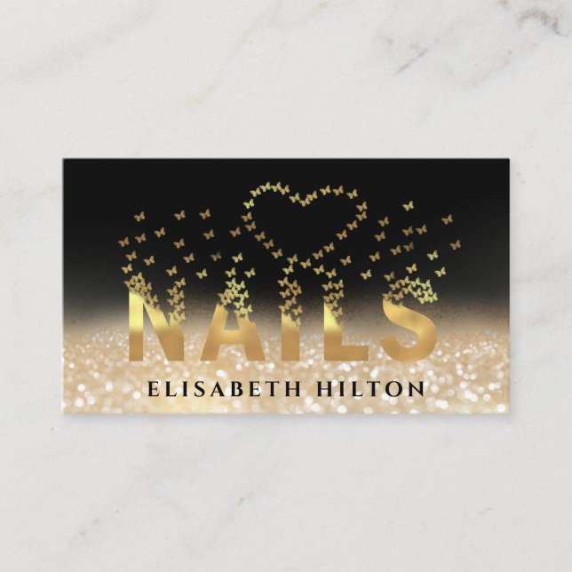 Carte De Visite Logo des papillons de luxe en or glitterie (Devant)