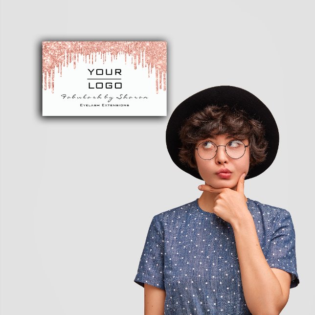 Carte De Visite Logo des Parties scintillant de Rose de maquillage (Makeup Artist Eyelash Rose Glitter Drips Logo Business Card )
