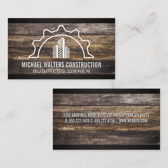 Carte De Visite Logo des propriétés de construction | Bois (Devant / Derrière)