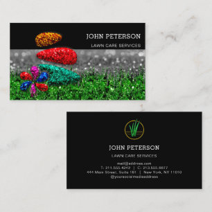 Carte De Visite Logo des services de jardinage de pelouse Noir