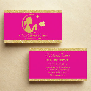 Carte De Visite Logo des services de nettoyage classique Maid gold