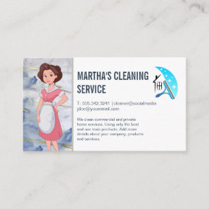 Carte De Visite Logo des services de nettoyage   Dessin de femme