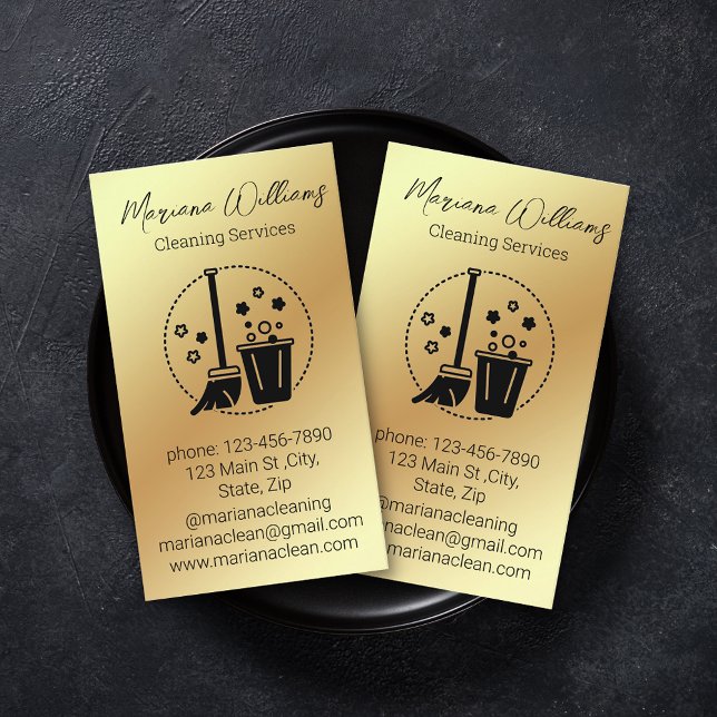 Carte De Visite logo des services de nettoyage en or simple (Créateur téléchargé)