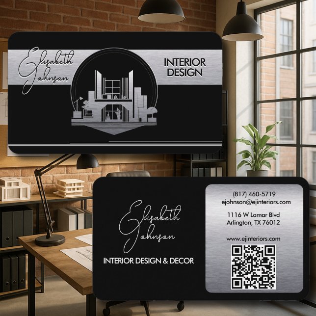 Carte De Visite Logo design d'intérieur ou architecte Noir et acie (Créateur téléchargé)