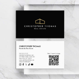 Carte De Visite Logo d'habitation moderne Immobilier Noir/Or Code 
