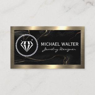 Carte De Visite Logo Diamond   Marbre noir   Métallique d'or
