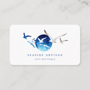 Carte De Visite Logo d'oiseaux d'aquarelle de bord de mer artistiq