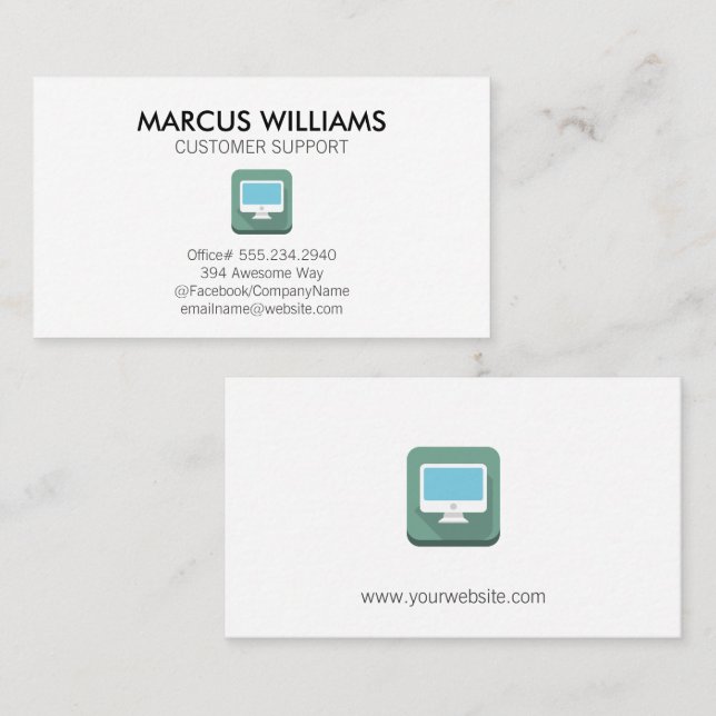 Carte De Visite Logo d'ordinateur de soutien clientèle (Devant / Derrière)
