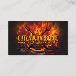 Carte De Visite Logo du barbecue   Grill incendie et charbon de bo