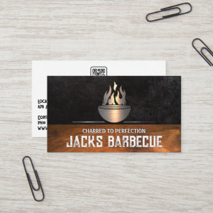 Carte De Visite Logo du barbecue métallique   Noir lisse   Découpe