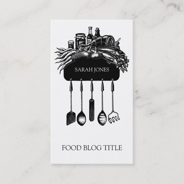 Carte De Visite Logo du blog alimentaire accrochage des ustensiles (Devant)