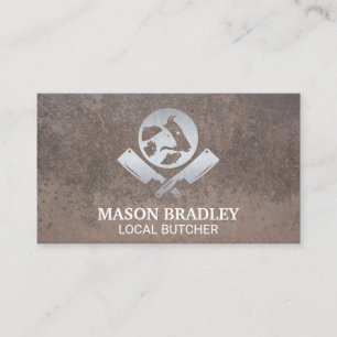 Carte De Visite Logo du boucher métallique   Grunge Arrière - plan