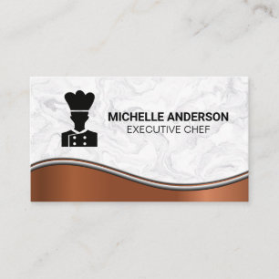 Carte De Visite Logo du chef   Arrière - plan métallique en marbre