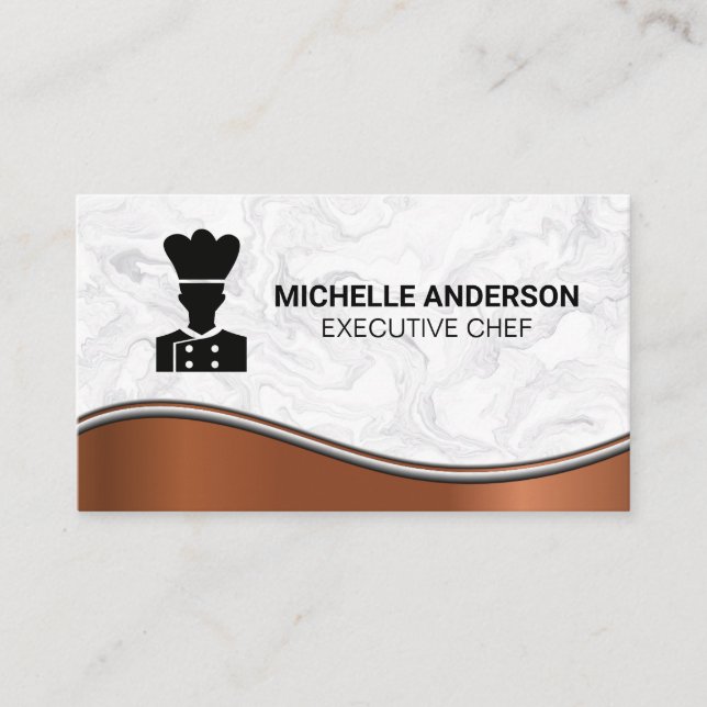 Carte De Visite Logo du chef | Arrière - plan métallique en marbre (Devant)