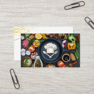 Carte De Visite Logo du chef Casquette   Poêle à frire   Légumes a