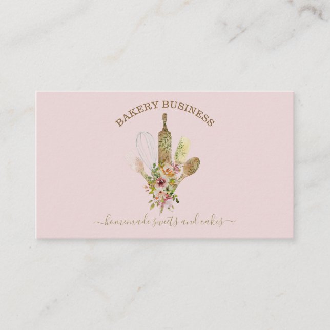 Carte De Visite Logo du chef cuisinier Cuisine artisanale à fleurs (Devant)