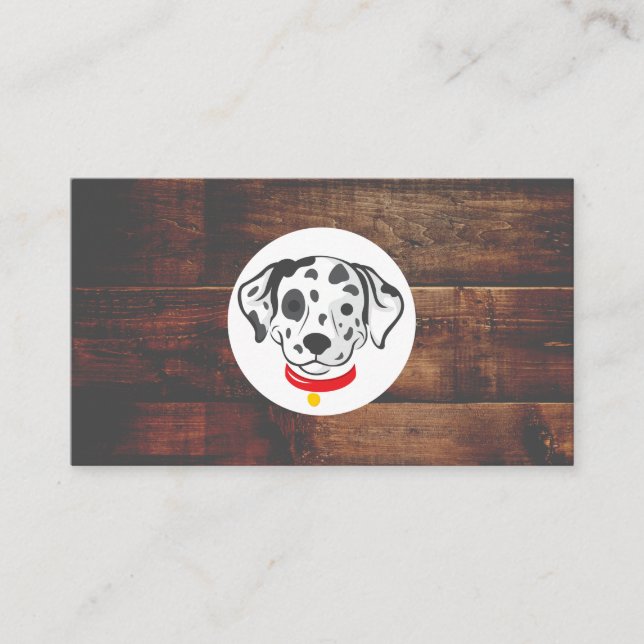 Carte De Visite Logo du chien dalmate | Arrière - plan bois (Devant)