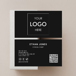 Carte De Visite Logo du code QR des médias sociaux Noir sophistiqu