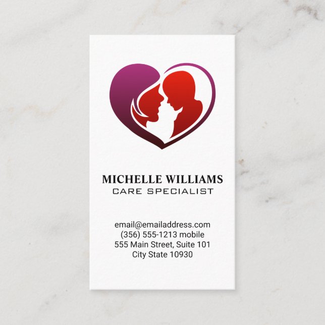 Carte De Visite Logo du coeur de la mère et de l'enfant (Devant)