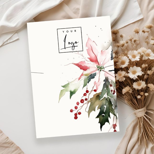 Carte De Visite Logo du collier de feuillage de Noël Berry Poinset (Créateur téléchargé)