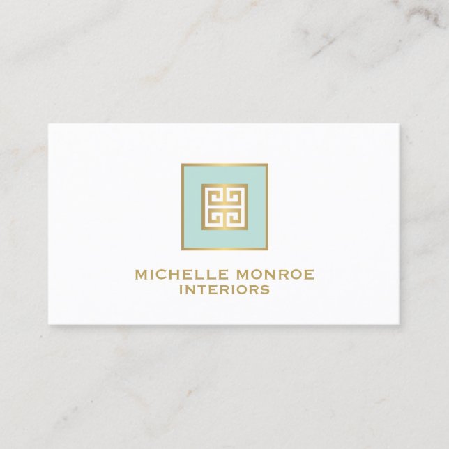 Carte De Visite Logo du concepteur de clé grecque moderne Gold/Min (Devant)