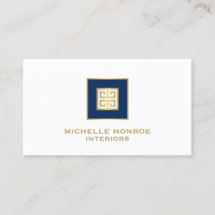 Carte De Visite Logo du concepteur de clé grecque moderne Gold/Nav
