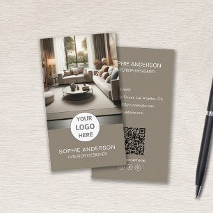 Carte De Visite Logo du concepteur d'intérieur Photo QR Social Med