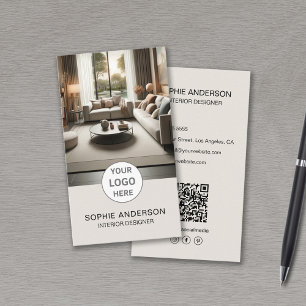 Carte De Visite Logo Du Concepteur Intérieur Photo QR Réseaux Soci