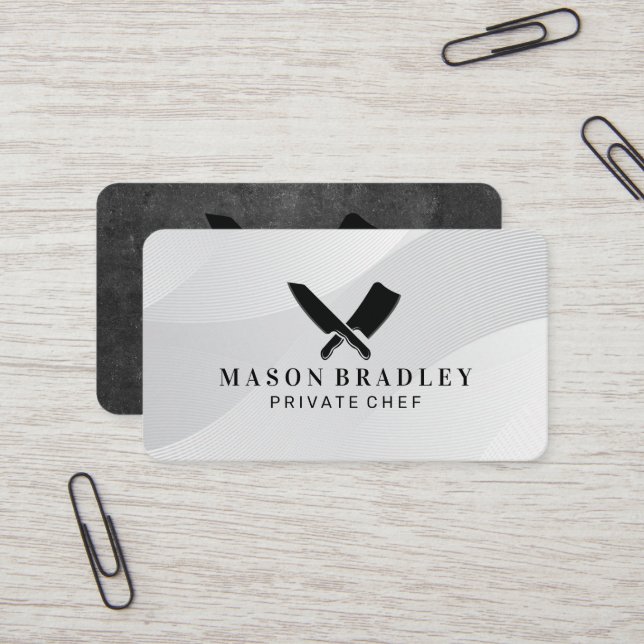 Carte De Visite Logo du couteau boucher | Culinaire | Chef (Devant/Arrière en situation)