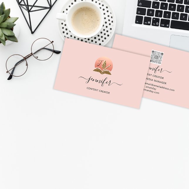 Carte De Visite Logo du créateur de contenu de Social Media Manage (Social Media Manager Content Creator LogoQRMonogam Business Card)