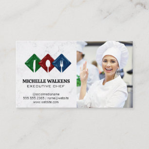 Carte De Visite Logo du diner   Chef femme en cuisine