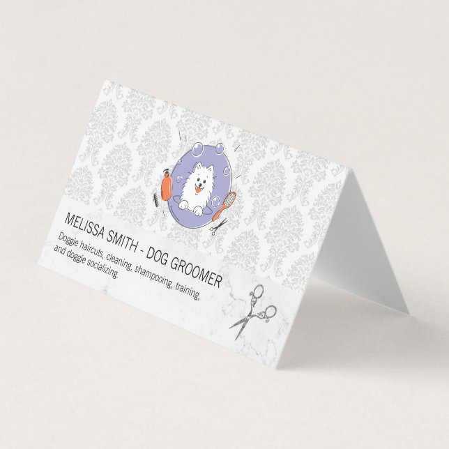 Carte De Visite Logo du fabricant de chiens | Modèle Damask (Devant)