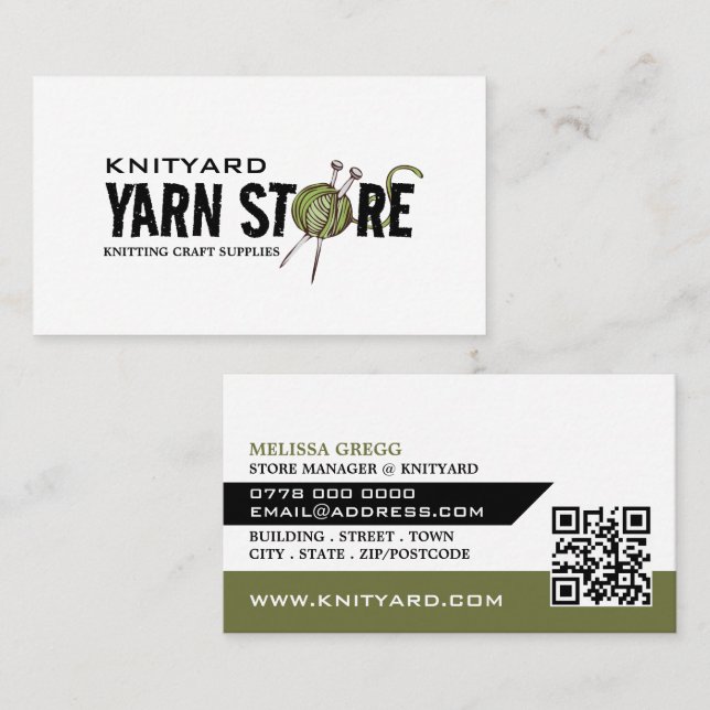 Carte De Visite Logo du magasin de fils verts, magasin de Tricots, (Devant / Derrière)