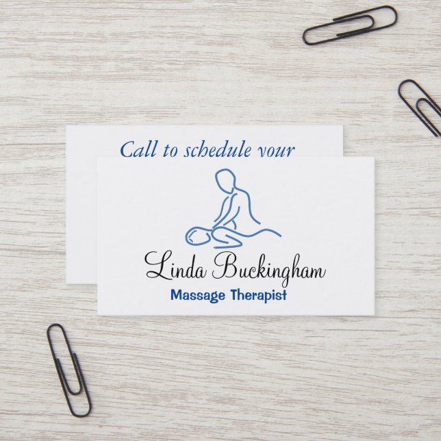 Carte De Visite Logo du massothérapeute en graphisme bleu (Devant/Arrière en situation)