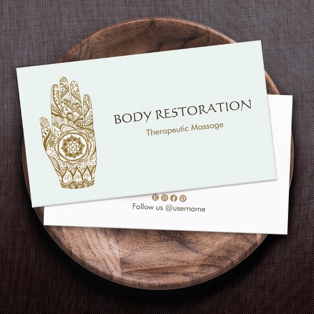 Carte De Visite Logo du massothérapeute Henna Lotus Tattoo Hand 5 (Créateur téléchargé)
