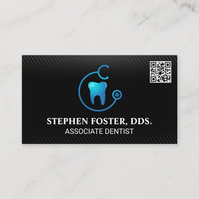 Carte De Visite Logo du médecin dentaire | Code QR | Motif noir (Devant)