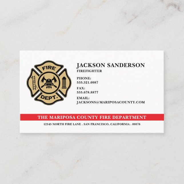 Carte De Visite Logo du pompier du service d'incendie personnalisé (Devant)